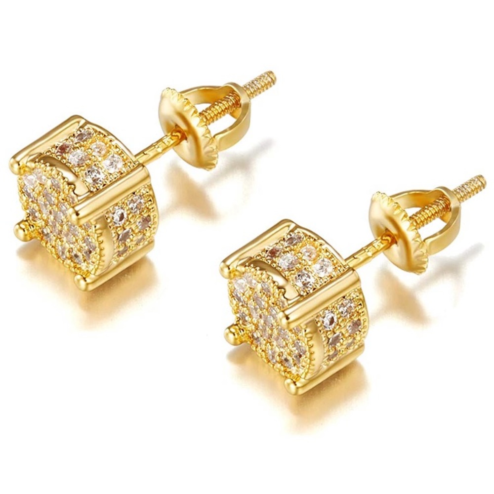 Iced Out Cubic Zirconia Screw Back 18k Gold Plated - Picture 3 of 6